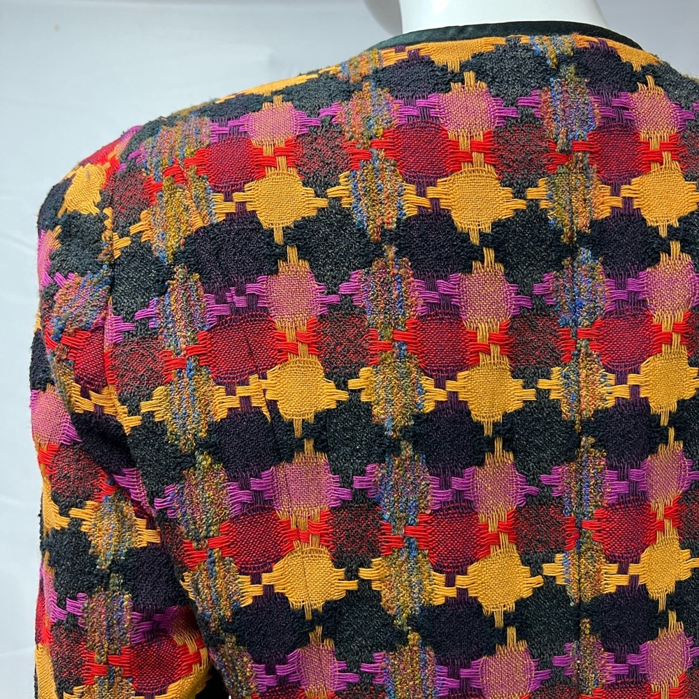 Vintage Carlisle Women’s 6 Wool Silk Geometric Woven Blazer Jacket Coat - Picture 7 of 12